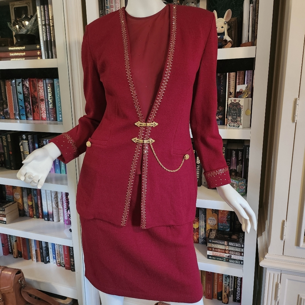 St. John Collection Vintage 3 Piece Santana Knit Skirt Suit Size 2/2/6